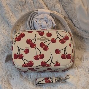 Coach Jamie Crossbody in Cherry Pattern Cream Leather & Matching Keychain ✨NWT✨